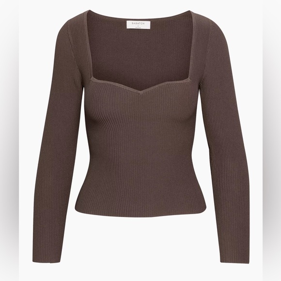 ❌sold Aritzia Babaton Sculpt Knit Longsleeve Size XS Epicurean brown - Picture 7 of 7